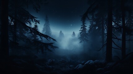 Night forest landscape wallpaper background dark trees spooky scene nature photography illustration art design 4k