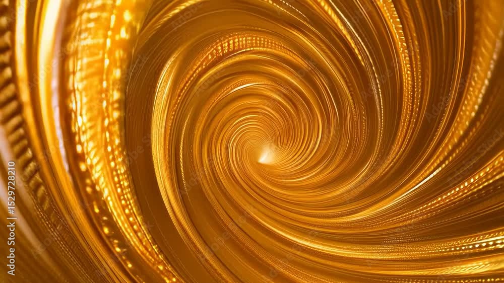 Poster golden glowing swirl tunnel with spinning motion and light trails - dynamic abstract animation with 