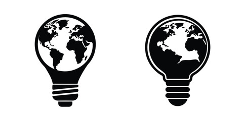 Light Bulb Silhouette with a World Globe with Continents Inside Isolated on White Background