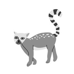 Fototapeta premium Tropical lemur illustration with striped tail for design and decoration.