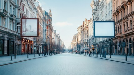 Naklejka premium Wide road with empty billboard space for large scale outdoor advertising mockup in urban background wallpaper AI generated image