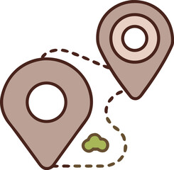 Black location pin icon with dotted route isolated on transparent background