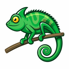 Realistic Green Chameleon Vector on White Background for National Reptile Day