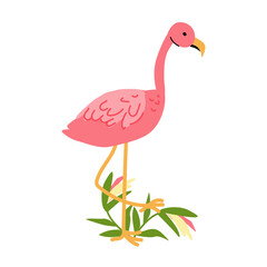 Tropical flamingo with exotic plants illustration for nature-themed designs.
