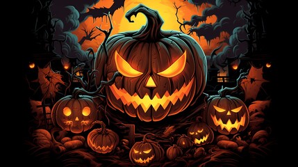 Halloween pumpkins scary jack o lanterns spooky season october holiday trick or treat horror background art