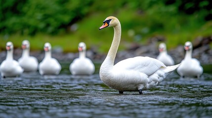 Fototapeta premium Majestic Swan in Tranquil Lake