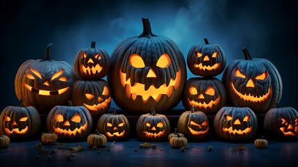 Halloween pumpkins jack o lanterns spooky carved pumpkin faces halloween decorations autumn season october 31st