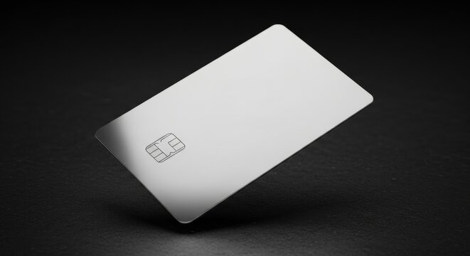 Angled Credit Card Floating Above Textured Black Surface, Minimalist Design