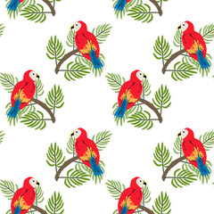 Tropical parrot pattern with green foliage for nature and wildlife design.