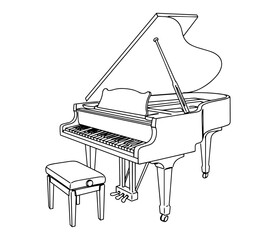 grand piano with bench in classic line art vector