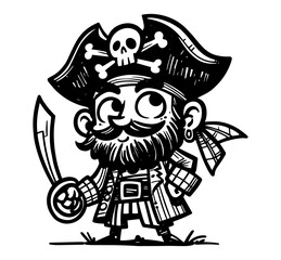 cute cartoon pirate character with sword in vector style