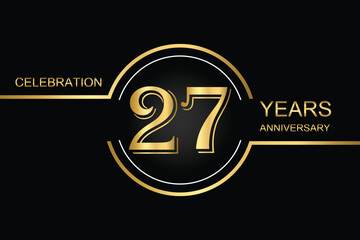 Luxury 27th anniversary celebration design with gold text on a dark background. Perfect for elegant event invitations, milestone banners, or corporate anniversary templates.