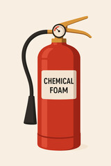 Chemical foam fire extinguisher vector illustration. Red safety equipment for emergency firefighting and protection. Concept of prevention, danger, and department regulations.