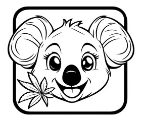 cute cartoon koala face with flower in square badge vector