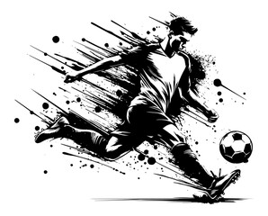 soccer player kicking ball in dynamic splatter vector style © Mago