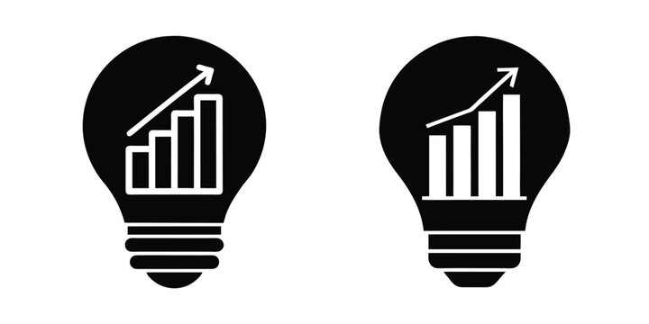 Light Bulb Silhouette with a Bar Chart with Growth Inside Isolated on White Background