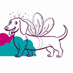 Cute Cartoon Dachshund with Flower Wings
