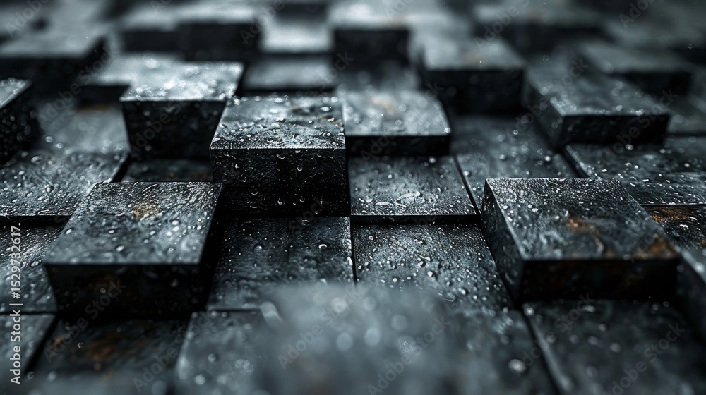 Poster an artistic depiction of wet black blocks creates a unique abstract texture, showcasing the interpla