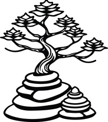 zen tree growing on a stacked rock in vector  .eps