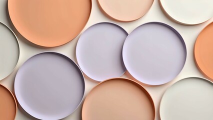 Elegant abstract pastel circles in mist lavender, muted tangerine, and off-white. 3D minimalist background with airy, balanced tones