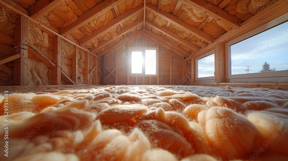 Aufkleber an inviting attic with warm tones and natural light flooding through the windows, highlighting the s