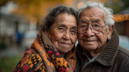 A heartwarming portrait of an elderly couple embracing, their genuine smiles and affectionate expressions highlighting a lifelong bond, love, and companionship in their golden years.