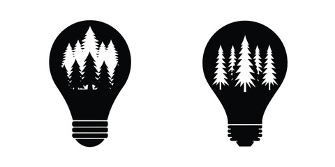 Light Bulb Silhouette with a Dense Forest of Trees Inside Isolated on White Background