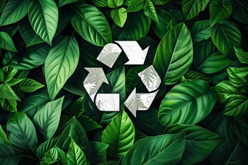 Vibrant Leaves with Recycling Symbol: A Blend of Nature and Sustainability