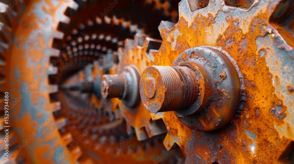 Aufkleber a close-up image of rusty gears creates a fascinating visual showing intricate patterns of corrosion