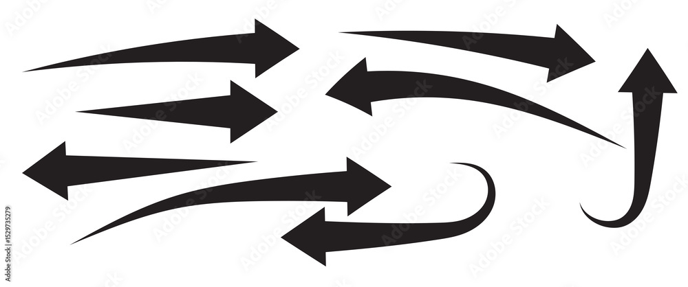 Poster set long black curve arrow icon png. black curve arrow icon set. long arrow icon set. set of curved 