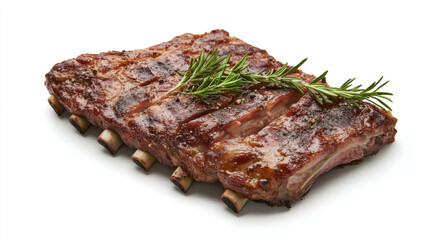 Barbeque ribs with Rosemary isolated on white background. 3D Illustration. 