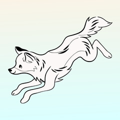 Running Fox Illustration, Line Art, White Fox, Animal Clipart