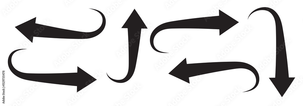 Poster set long black curve arrow icon png. black curve arrow icon set. long arrow icon set. set of curved 