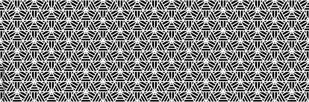 Poster horizontal seamless black triangle and hexagon black bar for pattern and background.