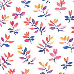 Watercolor floral pattern. Watercolor background with branches with leaves. Bright botanical elements watercolor in a pattern. Elements for background, print, textile, etc. Floral pattern.