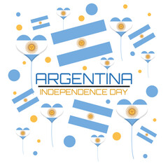 Argentina Independence day to celebrate on July 9th. Argentine flags waving with heart balloons flying on white background. Happy Independence Day.