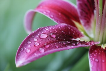 Fototapeta premium Vibrant petals glisten with morning dew, showcasing nature's delicate beauty in a tranquil garden setting