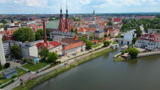 city ​​architecture europe drone flyover old town Opole Poland