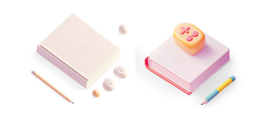 3D Orange Notebook with Pencil on a Transparent Background