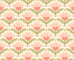 Modern cute floral art deco seamless pattern. Vector damask illustration with leaves. Decorative botanical background.