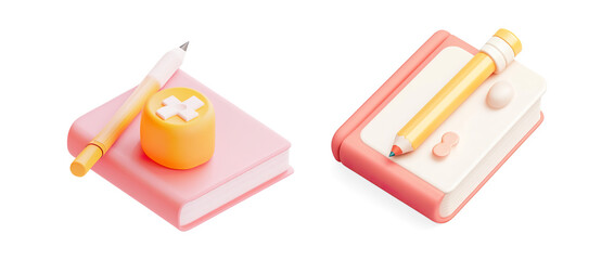 3D Orange Notebook with Pencil on a Transparent Background