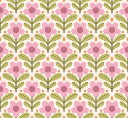 Modern cute floral art deco seamless pattern. Vector damask illustration with leaves. Decorative botanical background.