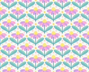 Modern cute floral art deco seamless pattern. Vector damask illustration with leaves. Decorative botanical background.
