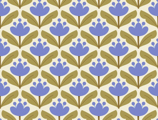 Modern cute floral art deco seamless pattern. Vector damask illustration with leaves. Decorative botanical background.