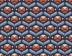 Modern cute floral art deco seamless pattern. Vector damask illustration with leaves. Decorative botanical background.