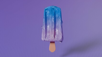 Blue popsicle on vertical striped purple background