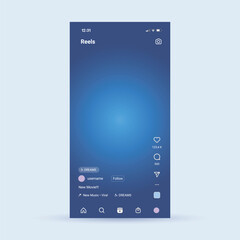 Social media reels screen template mockup with modern flat design for app interface