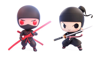 Cute Chiba Ninja with Sword on a Transparent Background