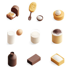 Baking Ingredients and Tools Collection on a Transparent Background