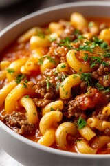 Indulge in a creamy ground beef and macaroni tomato soup that warms the soul with every delicious bite